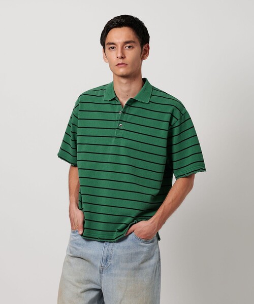 MONKEY TIME(モンキータイム)の「ディストレスト カノコ ボーダー ポロシャツ(ポロシャツ・メンズ・ケリーグリーン/ブラック/コバルトブルー・M/S/XL/L)」の21枚目の写真