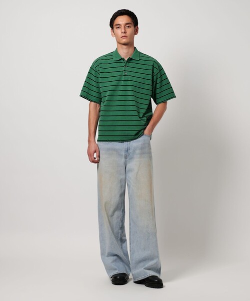 MONKEY TIME(モンキータイム)の「ディストレスト カノコ ボーダー ポロシャツ(ポロシャツ・メンズ・ケリーグリーン/ブラック/コバルトブルー・M/S/XL/L)」の22枚目の写真