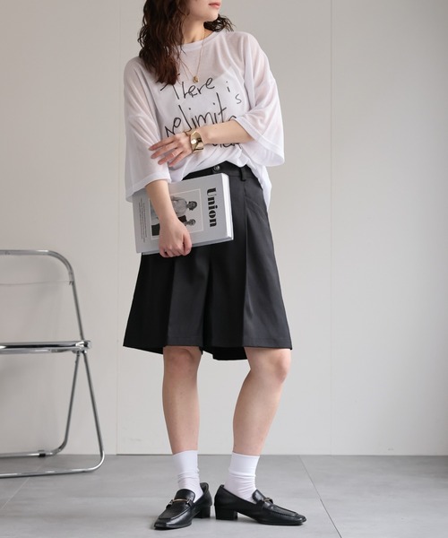 セール】手書き風ロゴ刺繍シアーBIGTシャツ / オーバーサイズT