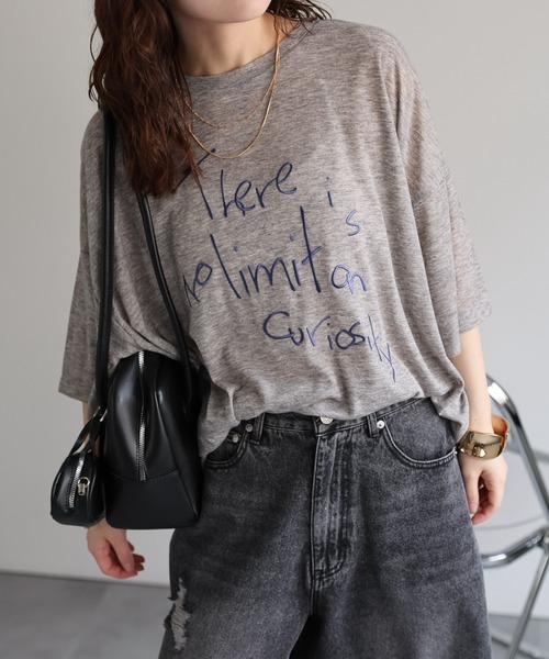 ネットオフ 送料得店  セール】手書き風ロゴ刺繍シアーBIGTシャツ / オーバーサイズT トートバッグ
