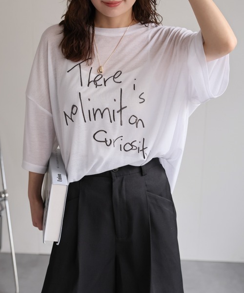 セール】手書き風ロゴ刺繍シアーBIGTシャツ / オーバーサイズT