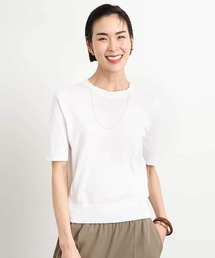 [アンサンブル対応/接触冷感]クルーネックニットプルオーバー