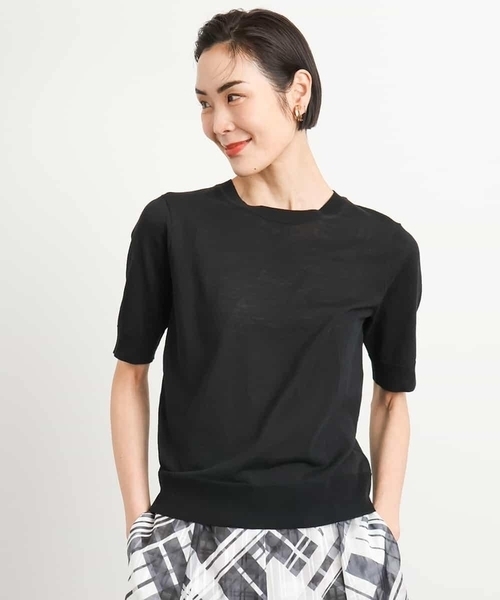 MICHEL KLEIN（ミッシェル・クラン）の「[アンサンブル対応/接触冷感]クルーネックニットプルオーバー（ニット/セーター・レディース・ネイビー/ブラック/ホワイト/ラベンダー・38）」の2枚目の写真