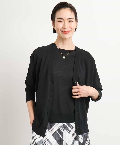 MICHEL KLEIN（ミッシェル・クラン）の「[アンサンブル対応/接触冷感]クルーネックニットプルオーバー（ニット/セーター・レディース・ネイビー/ブラック/ホワイト/ラベンダー・38）」の15枚目の写真