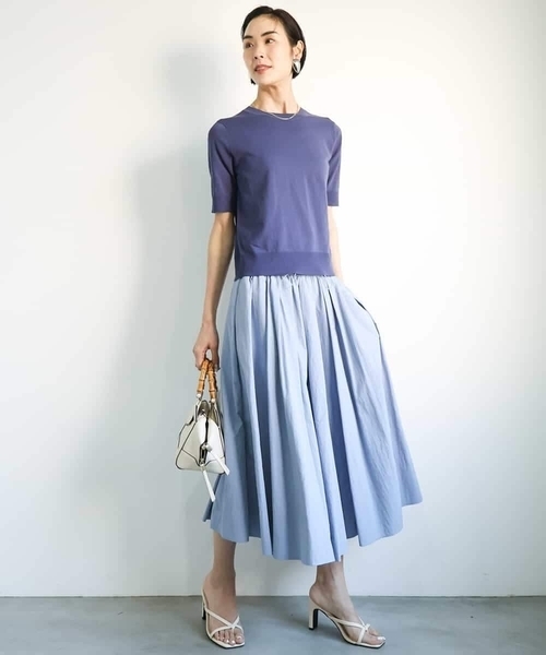 MICHEL KLEIN（ミッシェル・クラン）の「[アンサンブル対応/接触冷感]クルーネックニットプルオーバー（ニット/セーター・レディース・ネイビー/ブラック/ホワイト/ラベンダー・38）」の18枚目の写真