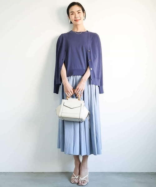 MICHEL KLEIN（ミッシェル・クラン）の「[アンサンブル対応/接触冷感]クルーネックニットプルオーバー（ニット/セーター・レディース・ネイビー/ブラック/ホワイト/ラベンダー・38）」の7枚目の写真