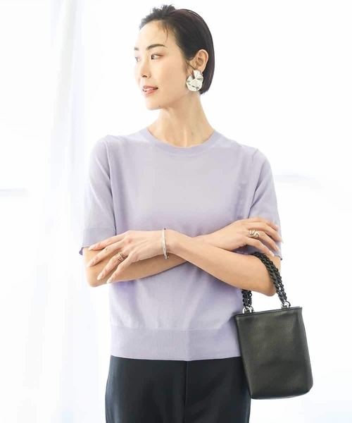 MICHEL KLEIN（ミッシェル・クラン）の「[アンサンブル対応/接触冷感]クルーネックニットプルオーバー（ニット/セーター・レディース・ネイビー/ブラック/ホワイト/ラベンダー・38）」の9枚目の写真