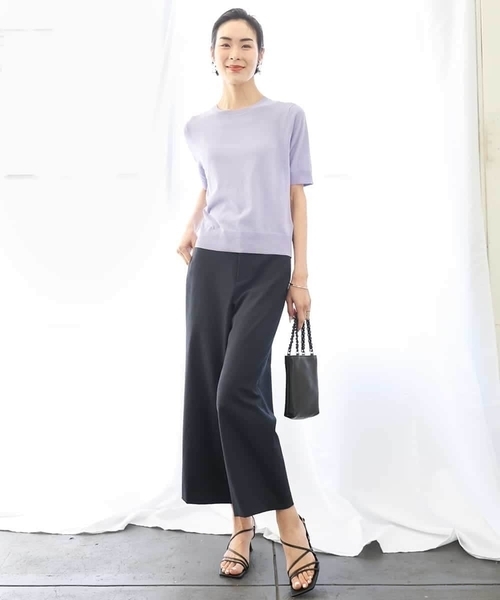 MICHEL KLEIN（ミッシェル・クラン）の「[アンサンブル対応/接触冷感]クルーネックニットプルオーバー（ニット/セーター・レディース・ネイビー/ブラック/ホワイト/ラベンダー・38）」の5枚目の写真