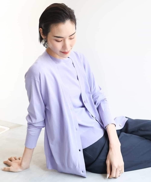 MICHEL KLEIN（ミッシェル・クラン）の「[アンサンブル対応/接触冷感]クルーネックニットプルオーバー（ニット/セーター・レディース・ネイビー/ブラック/ホワイト/ラベンダー・38）」の10枚目の写真