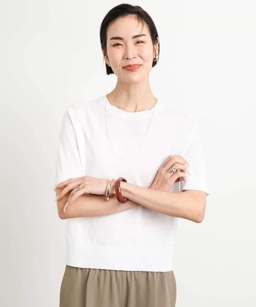 MICHEL KLEIN（ミッシェル・クラン）の「[アンサンブル対応/接触冷感]クルーネックニットプルオーバー（ニット/セーター・レディース・ネイビー/ブラック/ホワイト/ラベンダー・38）」の11枚目の写真