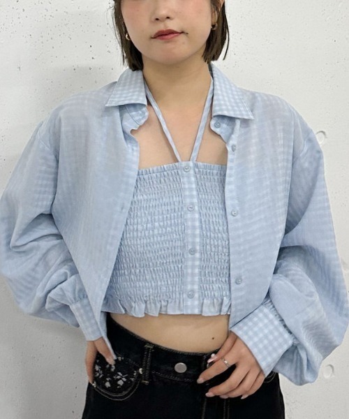 archives(アルシーヴ)の「チェックシャーリングビスチェ×シャツSET(アンサンブル・レディース・ベージュ/ネイビー/アイボリー/ブルー・MEDIUM)」の4枚目の写真