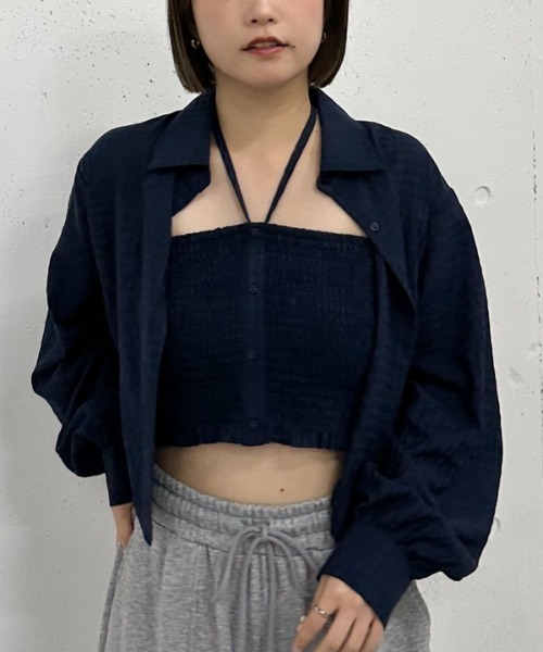archives(アルシーヴ)の「チェックシャーリングビスチェ×シャツSET(アンサンブル・レディース・ベージュ/ネイビー/アイボリー/ブルー・MEDIUM)」の18枚目の写真