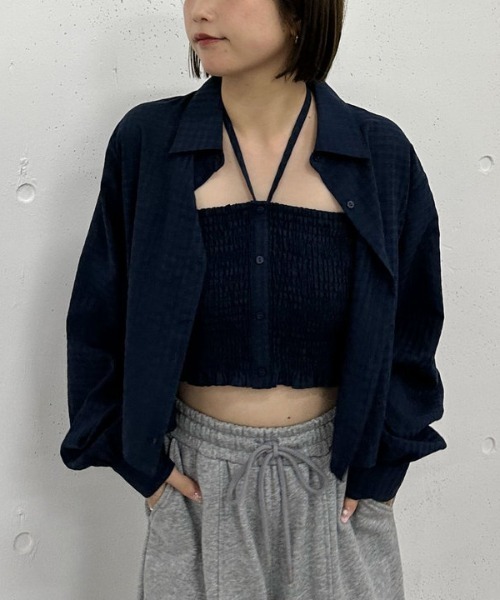 archives(アルシーヴ)の「チェックシャーリングビスチェ×シャツSET(アンサンブル・レディース・ベージュ/ネイビー/アイボリー/ブルー・MEDIUM)」の19枚目の写真