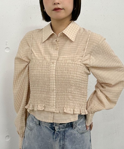 archives(アルシーヴ)の「チェックシャーリングビスチェ×シャツSET(アンサンブル・レディース・ベージュ/ネイビー/アイボリー/ブルー・MEDIUM)」の13枚目の写真