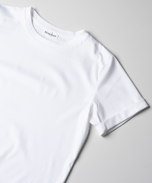 ESTNATION（エストネーション）の「ESTNATION / アルビニ コットンスムース ロールアップ Tシャツ（Tシャツ/カットソー・レディース・ホワイト/ブラック/ピンク/ネイビー・FREE）」の2枚目の写真