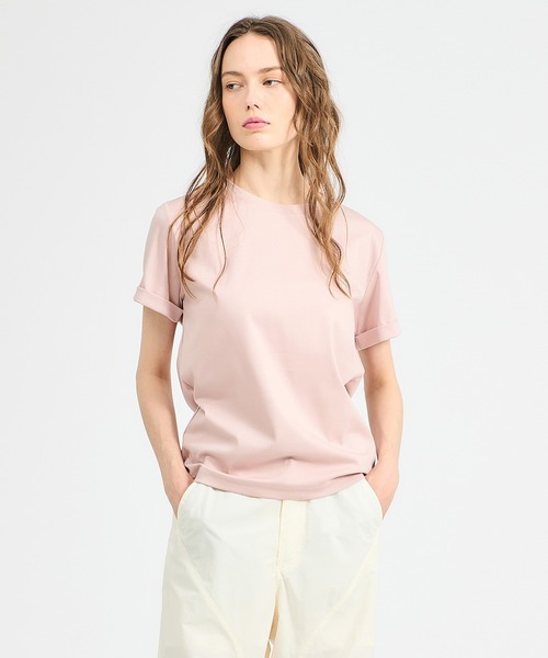 ESTNATION（エストネーション）の「ESTNATION / アルビニ コットンスムース ロールアップ Tシャツ（Tシャツ/カットソー・レディース・ホワイト/ブラック/ピンク/ネイビー・FREE）」の4枚目の写真