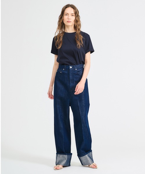 ESTNATION（エストネーション）の「ESTNATION / アルビニ コットンスムース ロールアップ Tシャツ（Tシャツ/カットソー・レディース・ホワイト/ブラック/ピンク/ネイビー・FREE）」の7枚目の写真