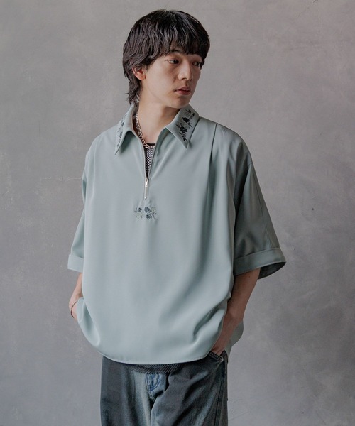 HARE（ハレ）の「【一部カラーSET UP対応】DABOハーフZIPシシュウシャツ(HARE)（シャツ/ブラウス・メンズ・グレー/ブラック/グリーン・FREE）」の3枚目の写真