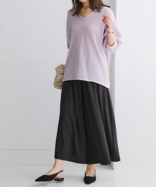 nissen(ニッセン)の「【接触冷感】さらひやカットソーワイドパンツ(ロング丈)(その他パンツ・レディース・カーキ/オフホワイト/ネイビー/パープル/ブラック・S/3L/LL/L/M)」の8枚目の写真