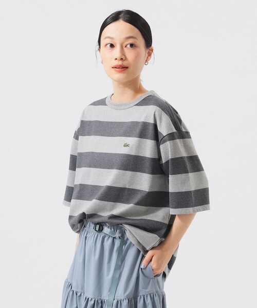 LACOSTE(ラコステ)の「【7/24値下げ】【WEB限定】【別注】LACOSTE / ボーダー ショートスリーブ Tシャツ(Tシャツ/カットソー・レディース・グレー/ブラック/レッド/ネイビー・36)」の3枚目の写真