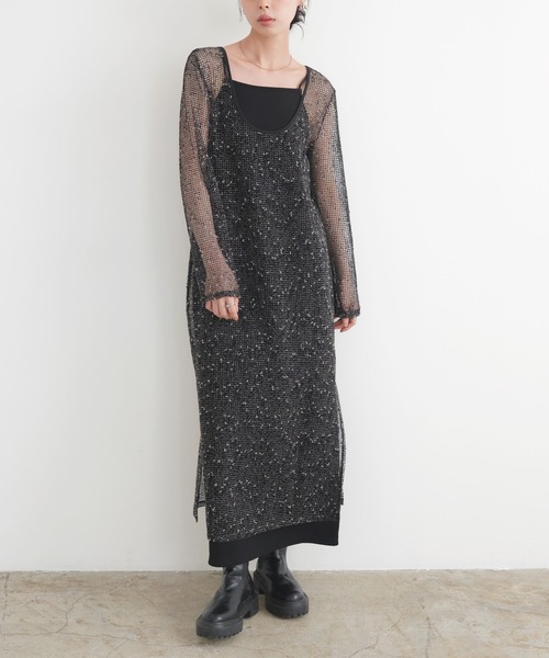 LIAN（リアン）の「ミックスメッシュシアーワンピース（ワンピース・レディース・アイボリー/ベージュ/ブラック・FREE）」の13枚目の写真