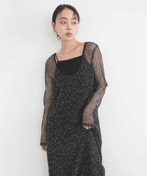 LIAN（リアン）の「ミックスメッシュシアーワンピース（ワンピース・レディース・アイボリー/ベージュ/ブラック・FREE）」の14枚目の写真