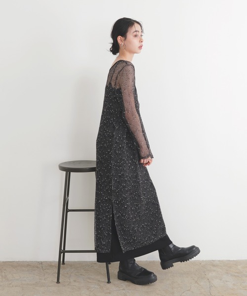 LIAN（リアン）の「ミックスメッシュシアーワンピース（ワンピース・レディース・アイボリー/ベージュ/ブラック・FREE）」の6枚目の写真