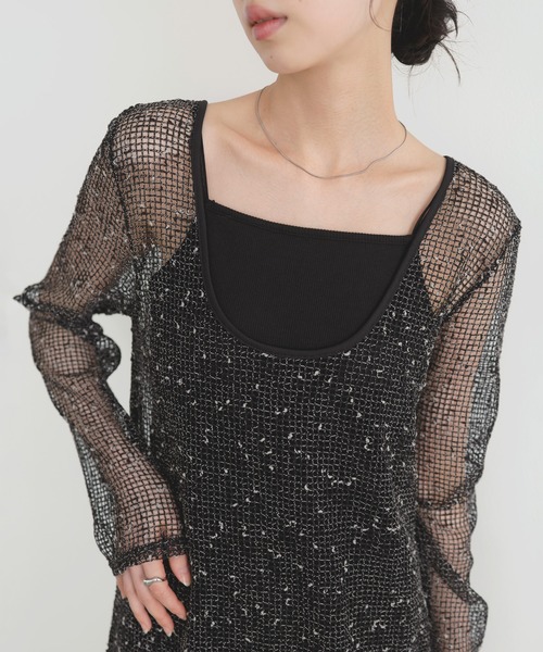 LIAN（リアン）の「ミックスメッシュシアーワンピース（ワンピース・レディース・アイボリー/ベージュ/ブラック・FREE）」の7枚目の写真