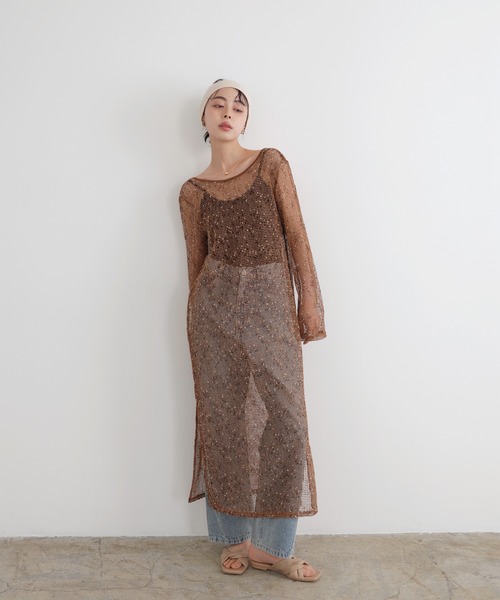 ★セール／即発♪★BGMAXAZRIA Aラインワンピース★ チェック柄フレア袖シアーワンピース（ワンピース）｜Tiaclasse