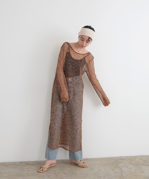 LIAN（リアン）の「ミックスメッシュシアーワンピース（ワンピース・レディース・アイボリー/ベージュ/ブラック・FREE）」の16枚目の写真