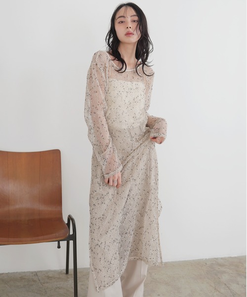 LIAN（リアン）の「ミックスメッシュシアーワンピース（ワンピース・レディース・アイボリー/ベージュ/ブラック・FREE）」の17枚目の写真