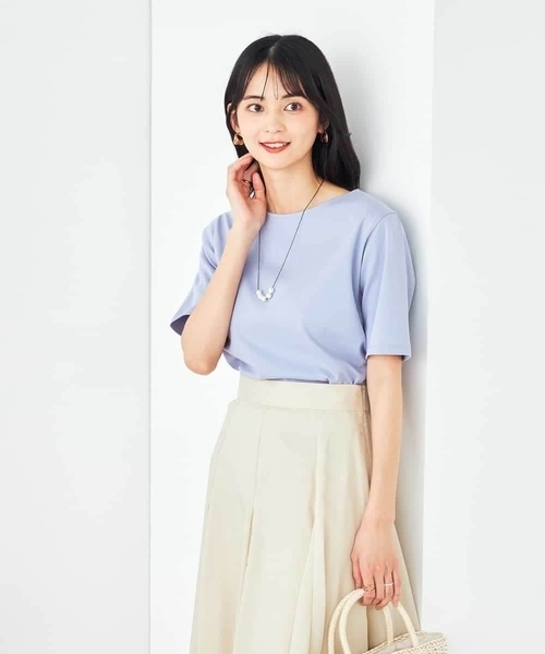 a.v.v（アーヴェヴェ）の「【接触冷感/UVカット】大人のリッチTシャツ（Tシャツ/カットソー・レディース・グレー系その他/ブラック/ホワイト/ブルー/オレンジ/ダークインディゴブルー/パープル・34/36/38/40/42）」の6枚目の写真