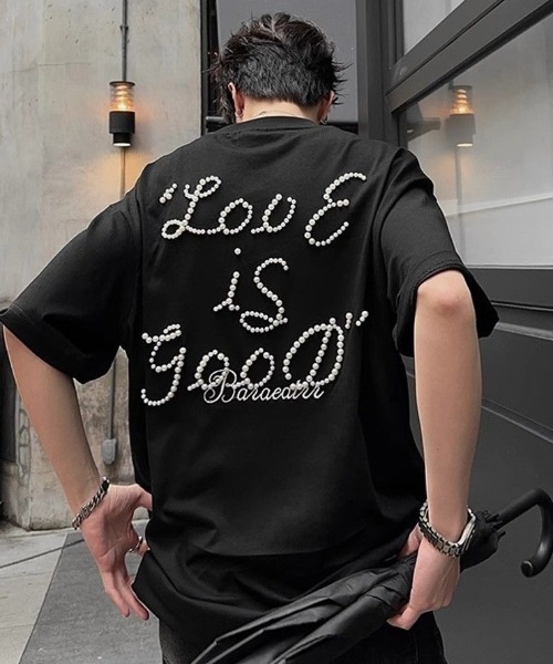 FreeZone(フリーゾーン)の「【立体パール】メッセージロゴ オーバーサイズTシャツ(Tシャツ/カットソー・メンズ・レッド/ネイビー/ブラック・F)」の2枚目の写真