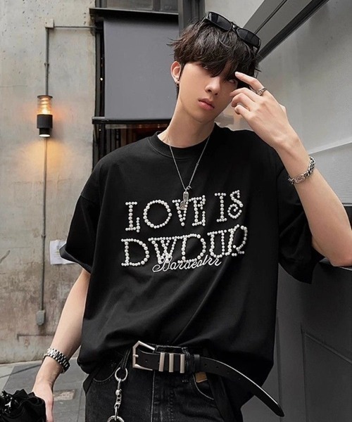 FreeZone(フリーゾーン)の「【立体パール】メッセージロゴ オーバーサイズTシャツ(Tシャツ/カットソー・メンズ・レッド/ネイビー/ブラック・F)」の10枚目の写真