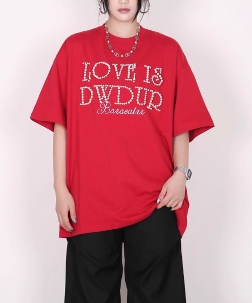 FreeZone(フリーゾーン)の「【立体パール】メッセージロゴ オーバーサイズTシャツ(Tシャツ/カットソー・メンズ・レッド/ネイビー/ブラック・F)」の13枚目の写真