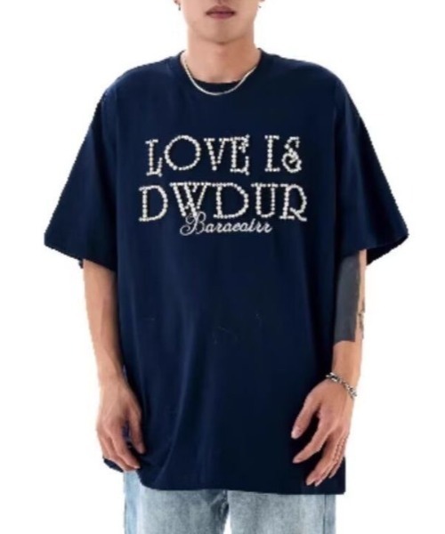 FreeZone(フリーゾーン)の「【立体パール】メッセージロゴ オーバーサイズTシャツ(Tシャツ/カットソー・メンズ・レッド/ネイビー/ブラック・F)」の14枚目の写真