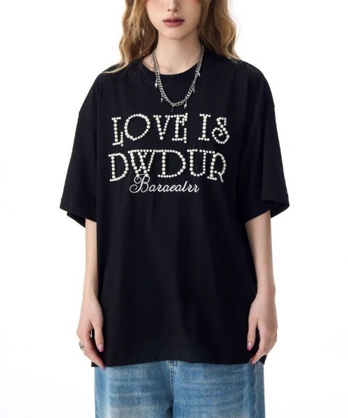 FreeZone(フリーゾーン)の「【立体パール】メッセージロゴ オーバーサイズTシャツ(Tシャツ/カットソー・メンズ・レッド/ネイビー/ブラック・F)」の15枚目の写真