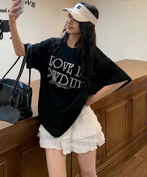 FreeZone(フリーゾーン)の「【立体パール】メッセージロゴ オーバーサイズTシャツ(Tシャツ/カットソー・メンズ・レッド/ネイビー/ブラック・F)」の16枚目の写真