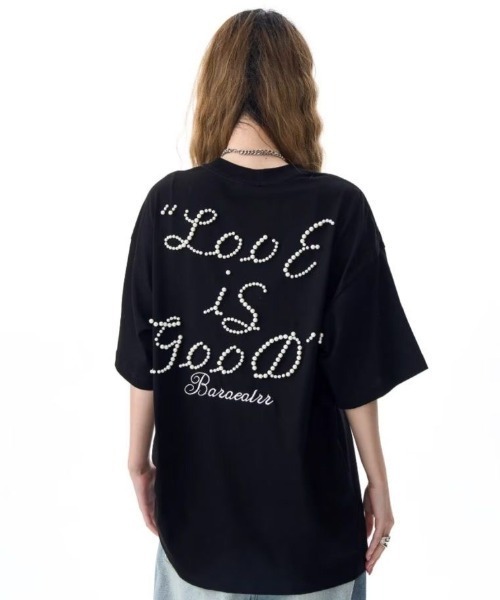 FreeZone(フリーゾーン)の「【立体パール】メッセージロゴ オーバーサイズTシャツ(Tシャツ/カットソー・メンズ・レッド/ネイビー/ブラック・F)」の17枚目の写真
