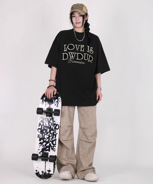 FreeZone(フリーゾーン)の「【立体パール】メッセージロゴ オーバーサイズTシャツ(Tシャツ/カットソー・メンズ・レッド/ネイビー/ブラック・F)」の19枚目の写真