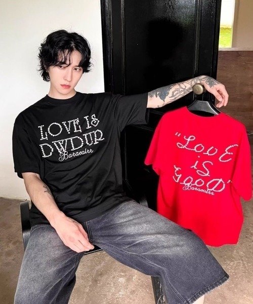 FreeZone(フリーゾーン)の「【立体パール】メッセージロゴ オーバーサイズTシャツ(Tシャツ/カットソー・メンズ・レッド/ネイビー/ブラック・F)」の22枚目の写真