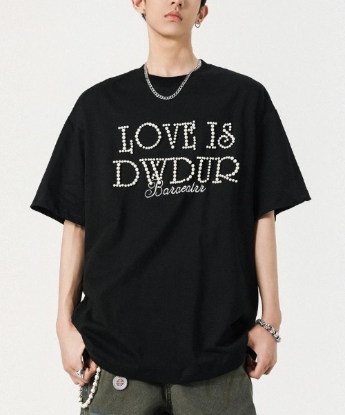 FreeZone(フリーゾーン)の「【立体パール】メッセージロゴ オーバーサイズTシャツ(Tシャツ/カットソー・メンズ・レッド/ネイビー/ブラック・F)」の4枚目の写真