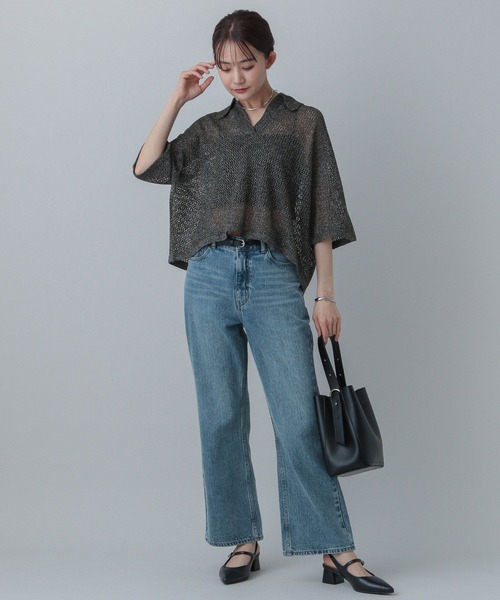 GLOBAL WORK（グローバルワーク）の「メッシュラメポロニット半袖/MATINEE LINE/455432（ニット/セーター・レディース・ブラック系9/ホワイト系8/ベージュ系2・LARGE/MEDIUM）」の5枚目の写真