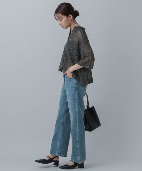 GLOBAL WORK（グローバルワーク）の「メッシュラメポロニット半袖/MATINEE LINE/455432（ニット/セーター・レディース・ブラック系9/ホワイト系8/ベージュ系2・LARGE/MEDIUM）」の6枚目の写真