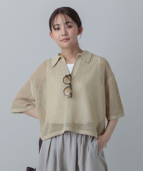 GLOBAL WORK（グローバルワーク）の「メッシュラメポロニット半袖/MATINEE LINE/455432（ニット/セーター・レディース・ブラック系9/ホワイト系8/ベージュ系2・LARGE/MEDIUM）」の14枚目の写真