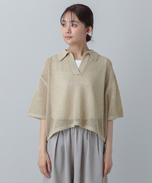 GLOBAL WORK（グローバルワーク）の「メッシュラメポロニット半袖/MATINEE LINE/455432（ニット/セーター・レディース・ブラック系9/ホワイト系8/ベージュ系2・LARGE/MEDIUM）」の17枚目の写真