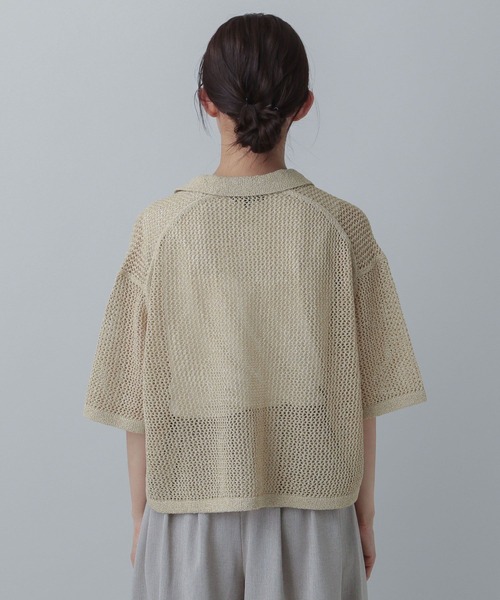 GLOBAL WORK（グローバルワーク）の「メッシュラメポロニット半袖/MATINEE LINE/455432（ニット/セーター・レディース・ブラック系9/ホワイト系8/ベージュ系2・LARGE/MEDIUM）」の19枚目の写真