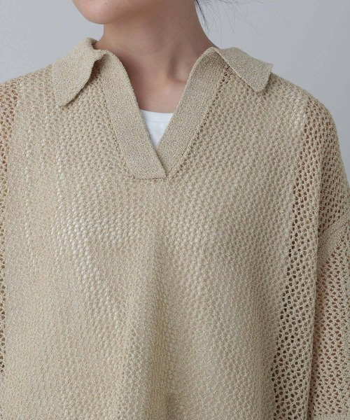 GLOBAL WORK（グローバルワーク）の「メッシュラメポロニット半袖/MATINEE LINE/455432（ニット/セーター・レディース・ブラック系9/ホワイト系8/ベージュ系2・LARGE/MEDIUM）」の20枚目の写真