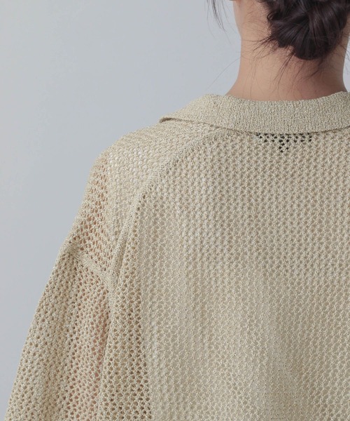 GLOBAL WORK（グローバルワーク）の「メッシュラメポロニット半袖/MATINEE LINE/455432（ニット/セーター・レディース・ブラック系9/ホワイト系8/ベージュ系2・LARGE/MEDIUM）」の21枚目の写真
