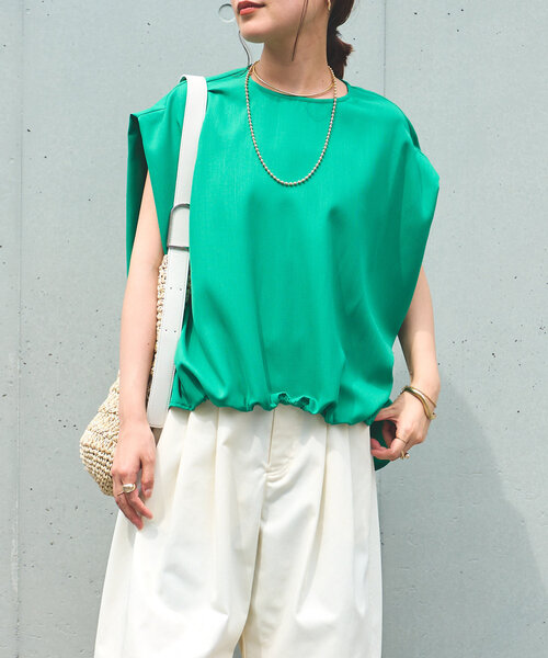 un dix cors(アンディコール)の「《セットアップ対応》リネンライク裾ギャザーフレンチブラウス(シャツ/ブラウス・レディース・ブラック/グリーン/モカ・FREE)」の3枚目の写真